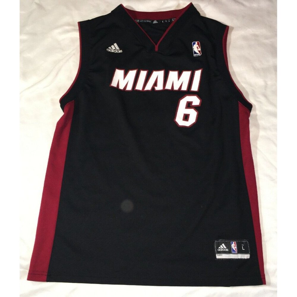 Miami Heat Lebron James #6 Youth Large 14-16 Boys Black Adidas NBA Jersey